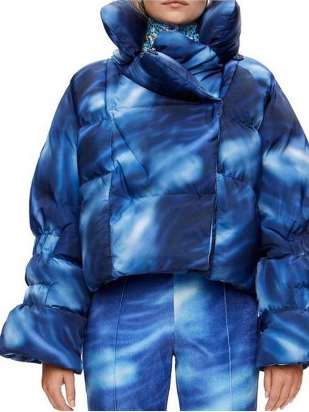 Saks Potts Blue Tie-Dye Effect Puffer Jacket